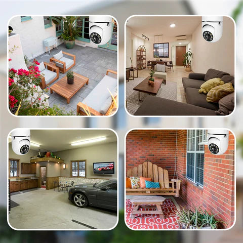 Compacte wifi beveiligingscamera voor eenvoudige woningbewaking, inclusief bewegingsdetectie en opname.