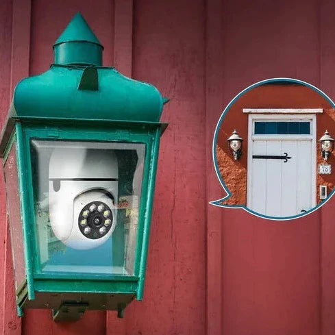 Discreet vormgegeven lampcamera; een onopvallende slimme camera voor effectieve huisbeveiliging.