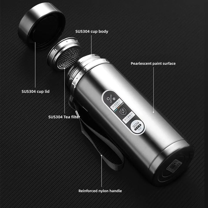Draagbare RVS thermosfles (0.8L-1.0L) met LED display, ideaal voor onderweg, houdt dranken warm/koud.