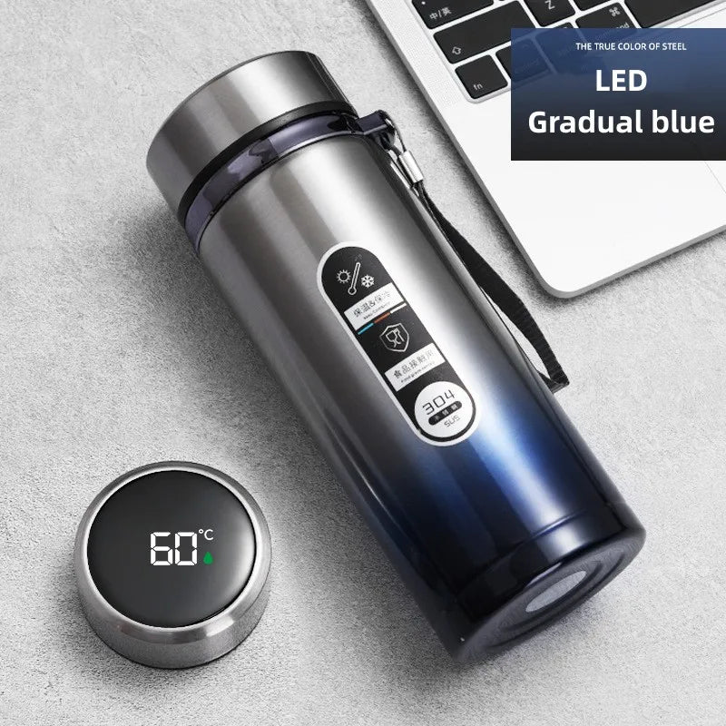 Lekvrije slimme thermosfles (0.8-1.0L) met LED display, ideaal voor hydratatie, houdt warm/koud, RVS.