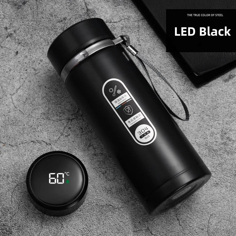 Digitale slimme thermosfles met LED display, toont temperatuur, RVS, lekvrij voor warm/koud, 0.8-1.0L.