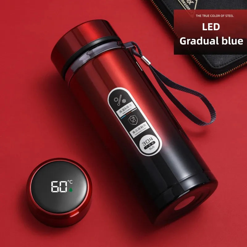 Stijlvolle RVS drinkfles (0.8-1.0L) met innovatief LED display, perfect voor warmte- of koudebehoud.