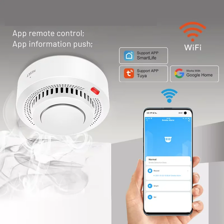 Ultieme huisbeveiliging: slimme wifi rookmelder en hittedetector met 85dB alarmfunctie.