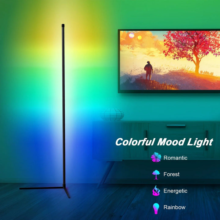 LED vloerlamp voor hoek, SmartRGB. App bedienbare lamp met dimbare kleuren en muziek synchronisatie. Ideaal voor gamers.