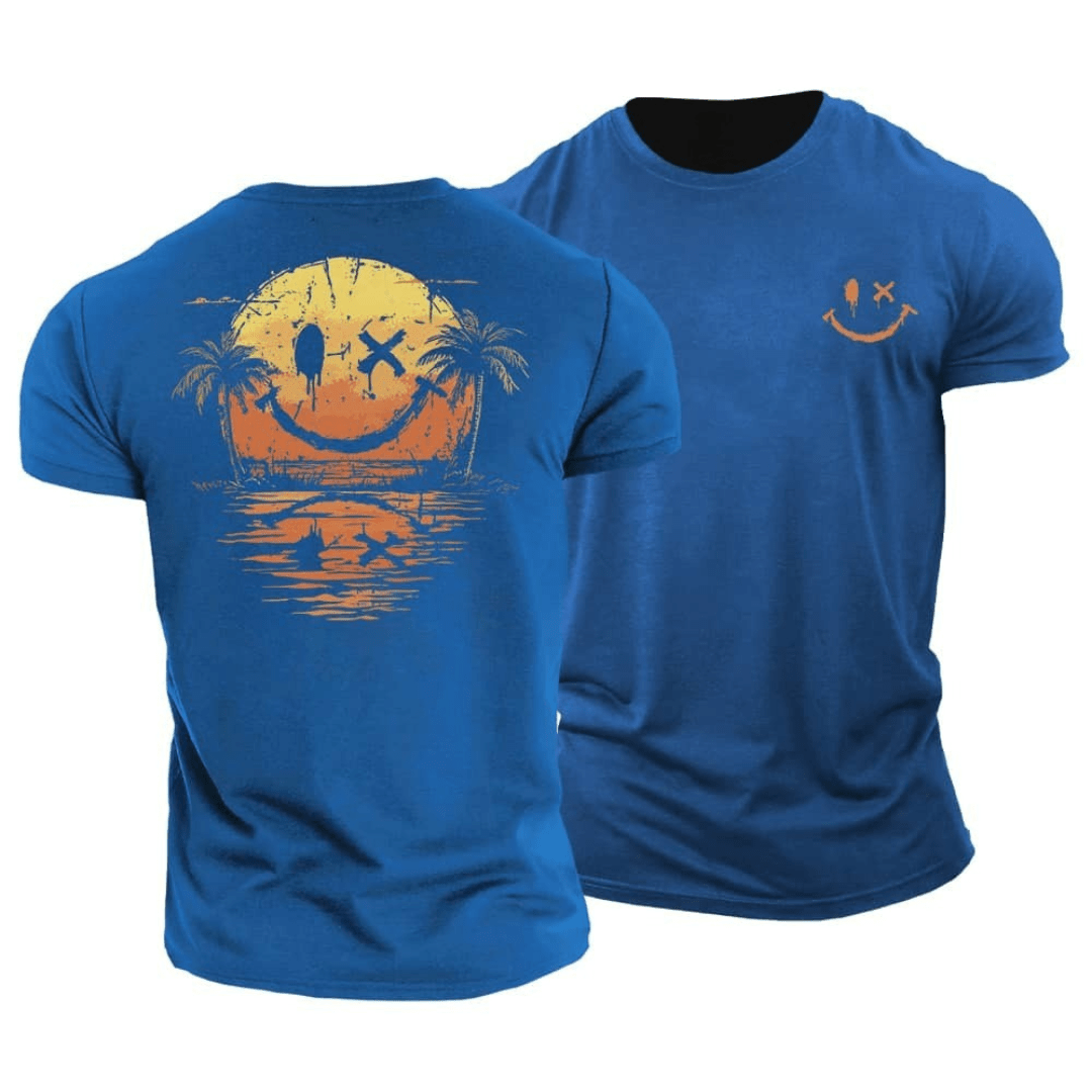 Zomers heren t-shirt met trendy smiley print. Comfortabel, korte mouw, ronde hals. Essentieel item voor casual herenkleding.