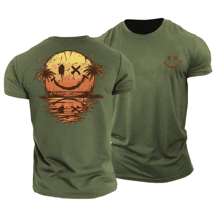 Stijlvol heren zomer t-shirt met heldere smiley print. Verkrijgbaar in diverse kleuren, korte mouw, casual herenmode.