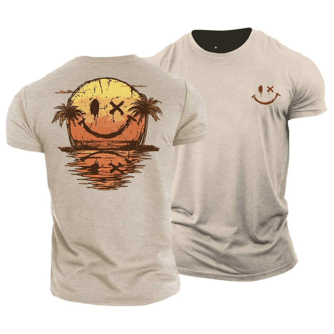 Heren zomer t-shirt met vrolijke smiley print. Comfortabel, korte mouw, ronde hals. Ideaal voor casual herenmode.