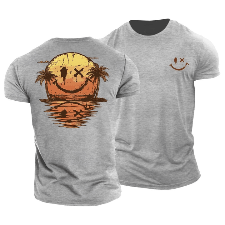 Casual heren t-shirt met smiley design en korte mouw. Comfortabel en modieus zomershirt met ronde hals voor elke dag.