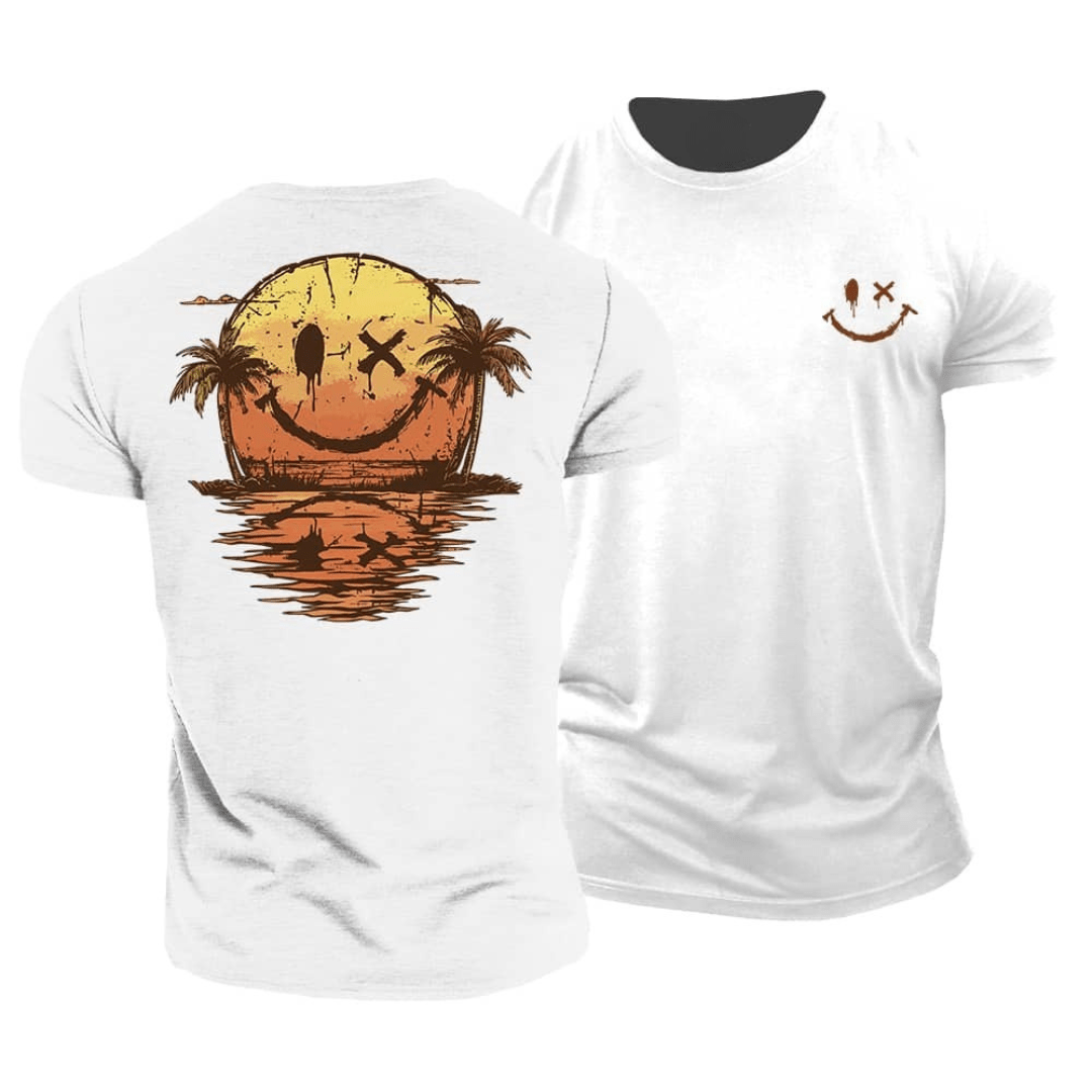 Heren T-shirt met vrolijke smiley en korte mouw. Comfortabele, ontspannen pasvorm, ronde hals, perfect voor de zomer.
