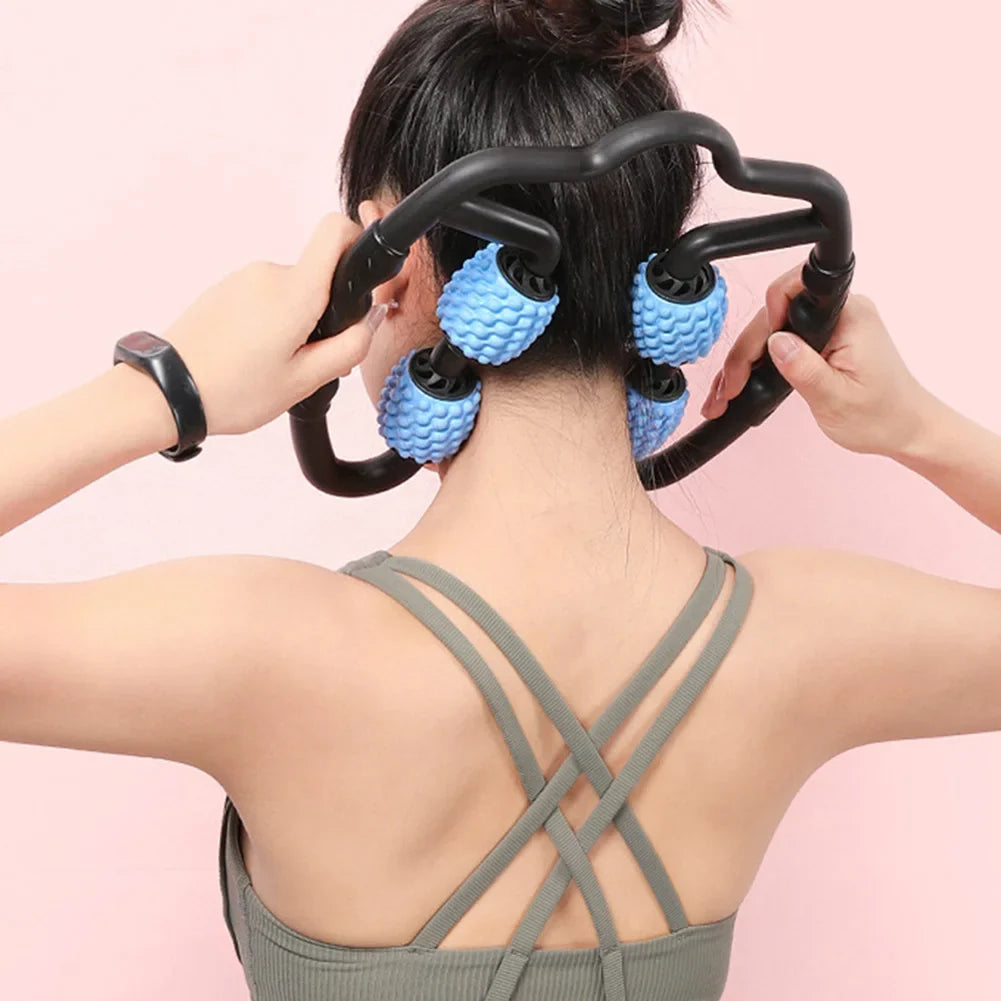 Close-up van de ergonomische SmoothGlide massageroller, ontworpen voor effectieve zelfmassage & huidverzorging.