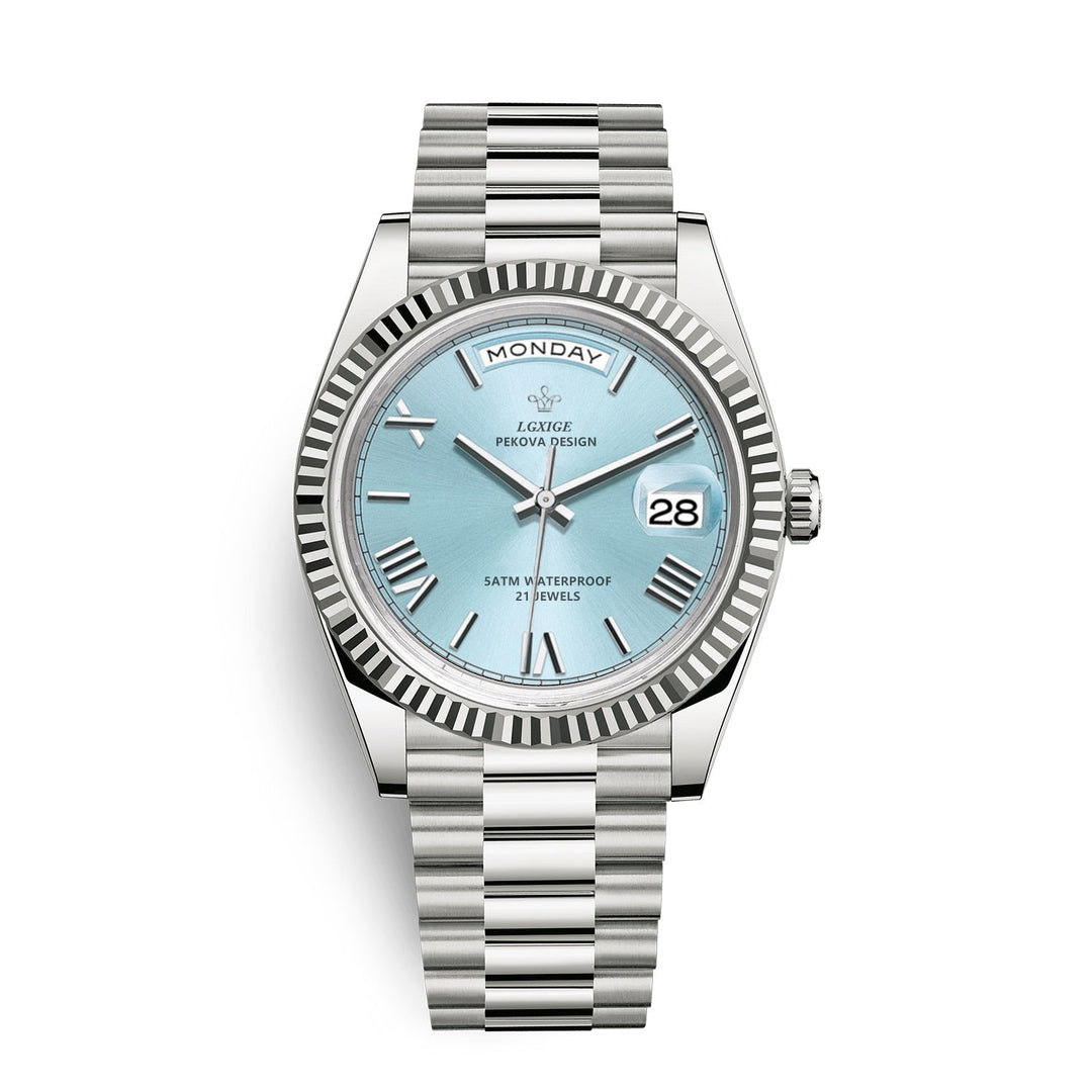 Mooi Solan automatisch dag-datum horloge, een must-have voor de moderne man, roestvrij staal.