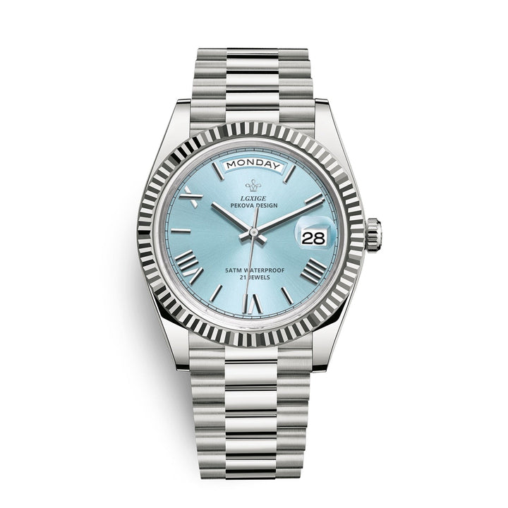 Mooi Solan automatisch dag-datum horloge, een must-have voor de moderne man, roestvrij staal.