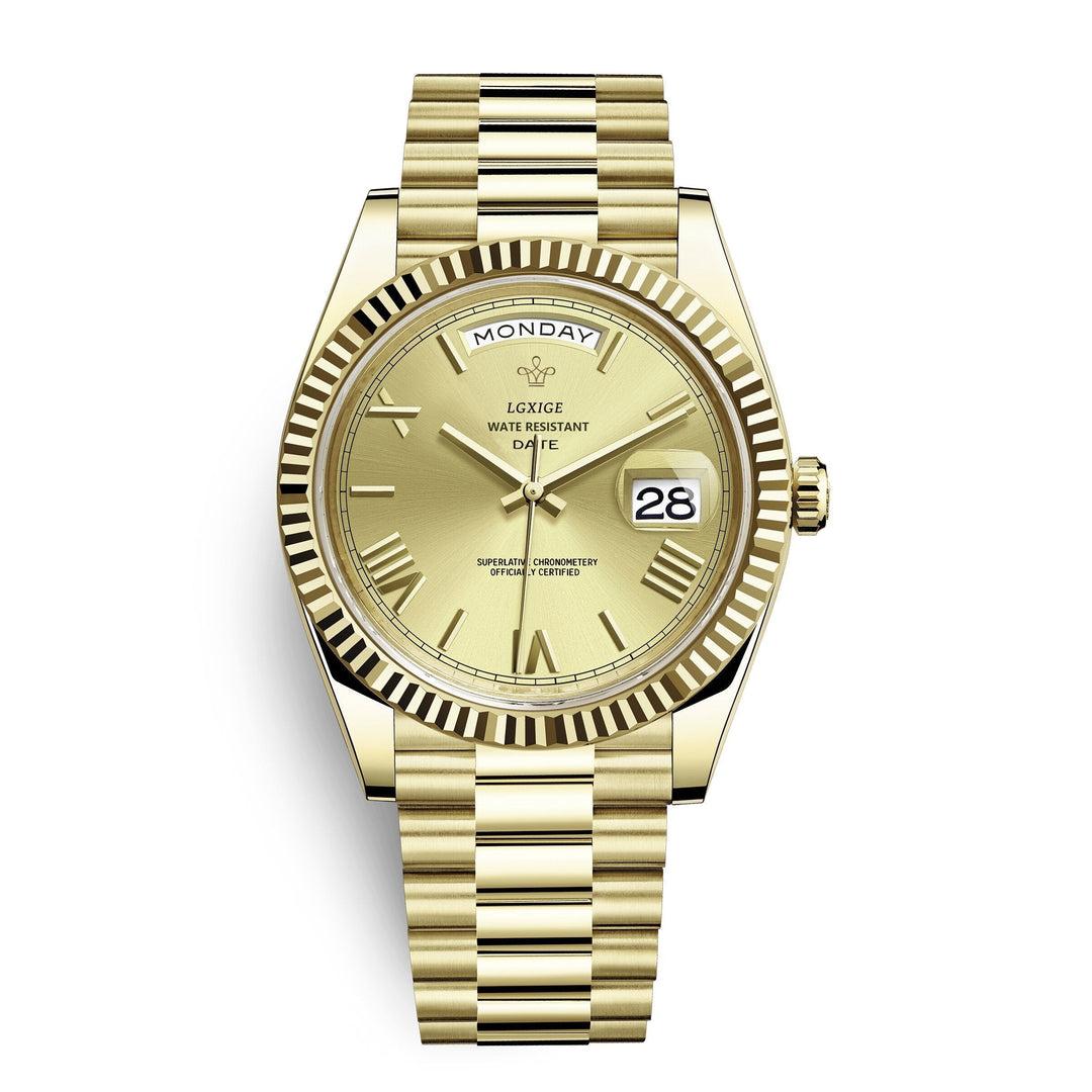 Elegant Solan herenhorloge, automatisch en dag-datum functie, perfect als cadeau.