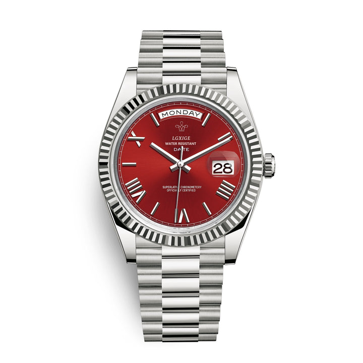 Automatisch herenhorloge van Solan, met dag- en datumweergave, een stijlvol accessoire.