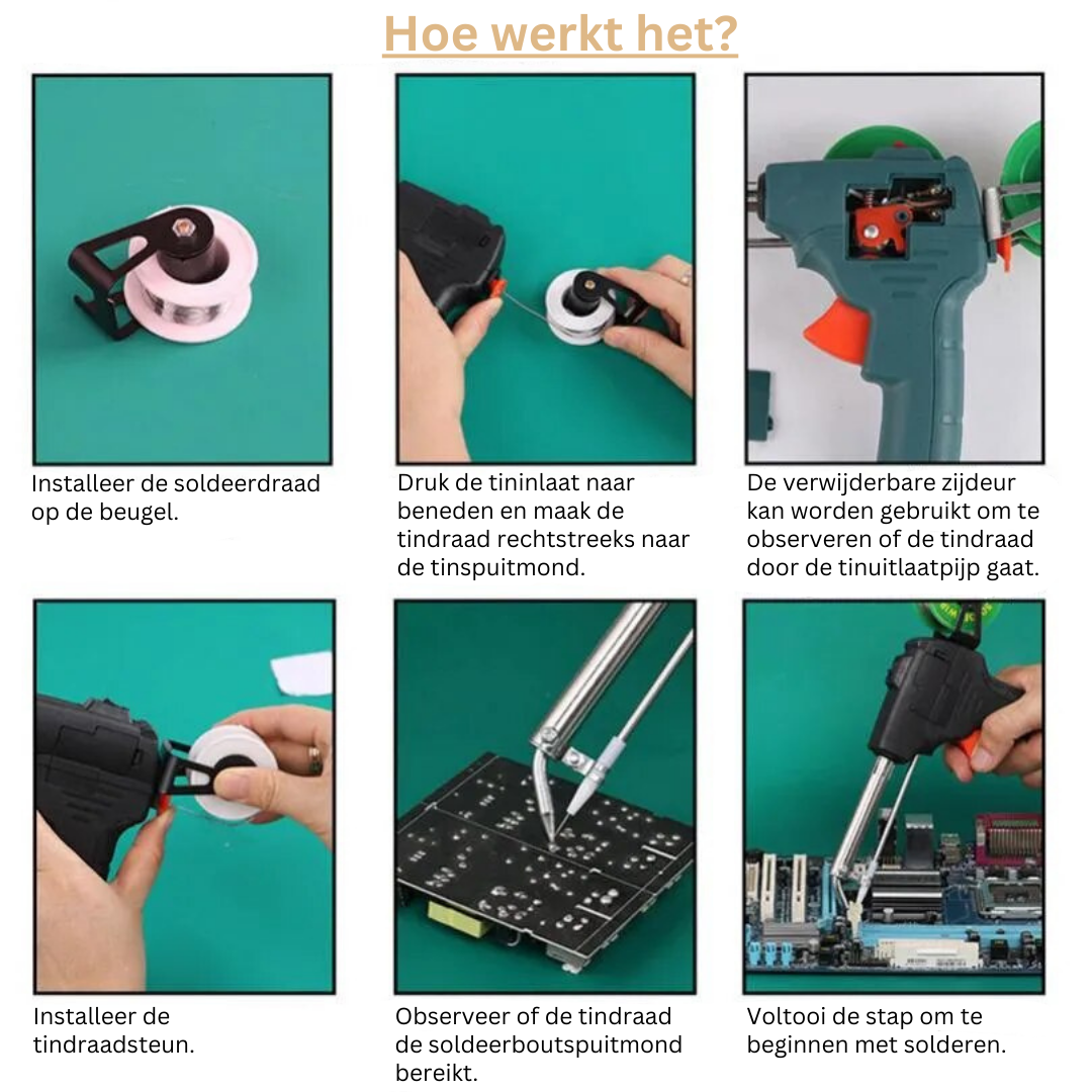 Professioneel soldeerpistool met snelle opwarming voor diverse soldeerklussen, van PCB's tot bedrading.