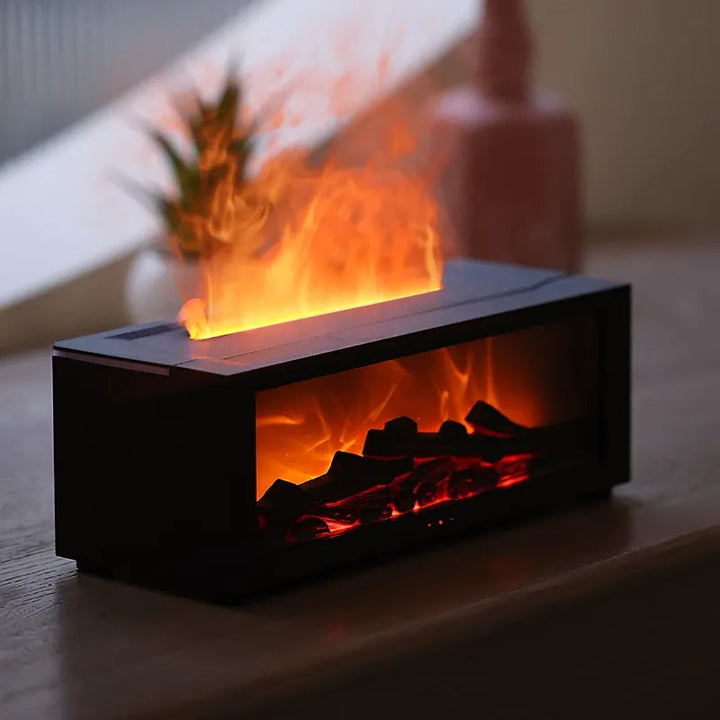 Aromatherapie diffuser met realistisch haardvuur effect; een geurverspreider voor ontspanning en welzijn.