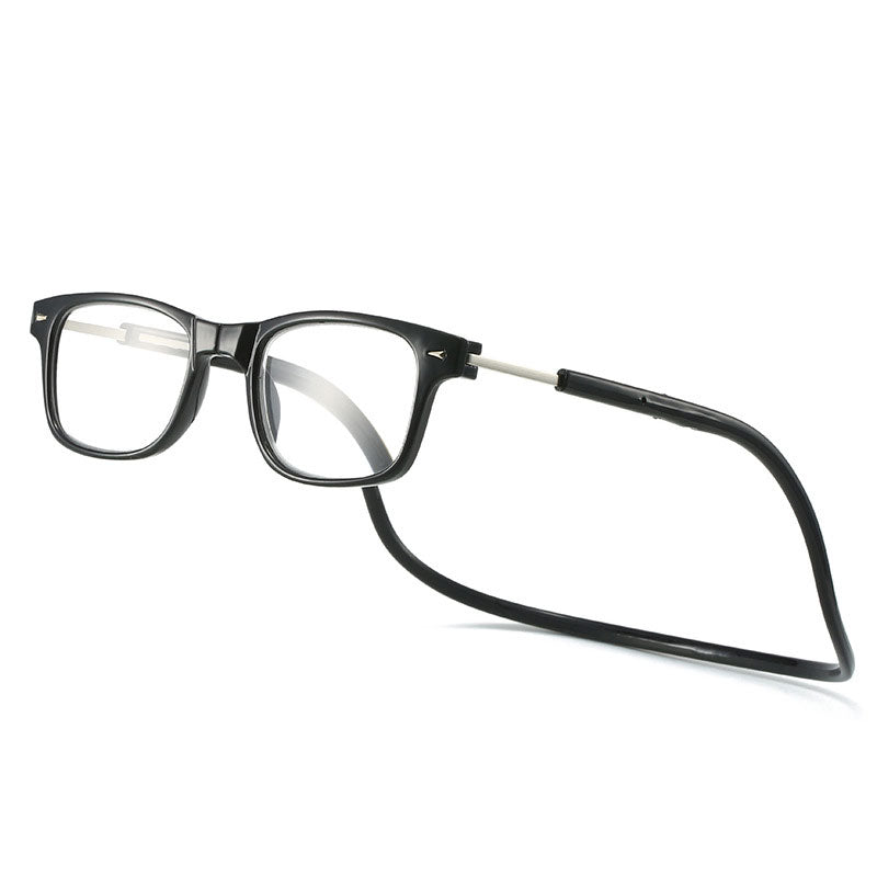 Zwarte magnetische leesbril met nekband