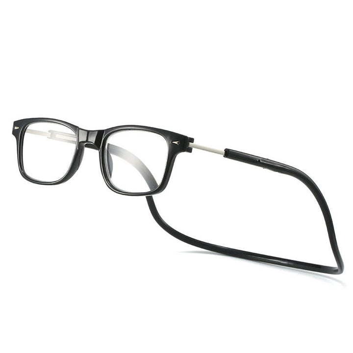 Zwarte magnetische leesbril met nekband