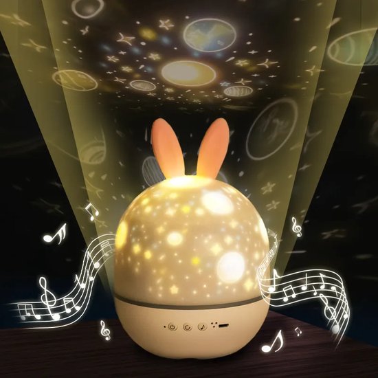 Droomlicht sterrenprojector nachtlamp, met konijn & hert thema, perfect voor babykamer sfeer.