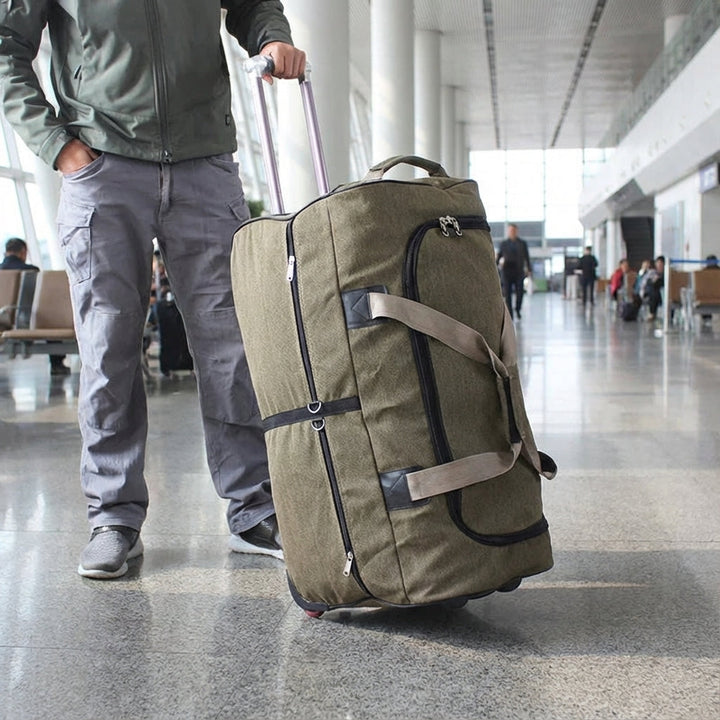 Stevige canvas reistas met wielen voor dames en heren, ideaal voor lange reizen en zware bagage.