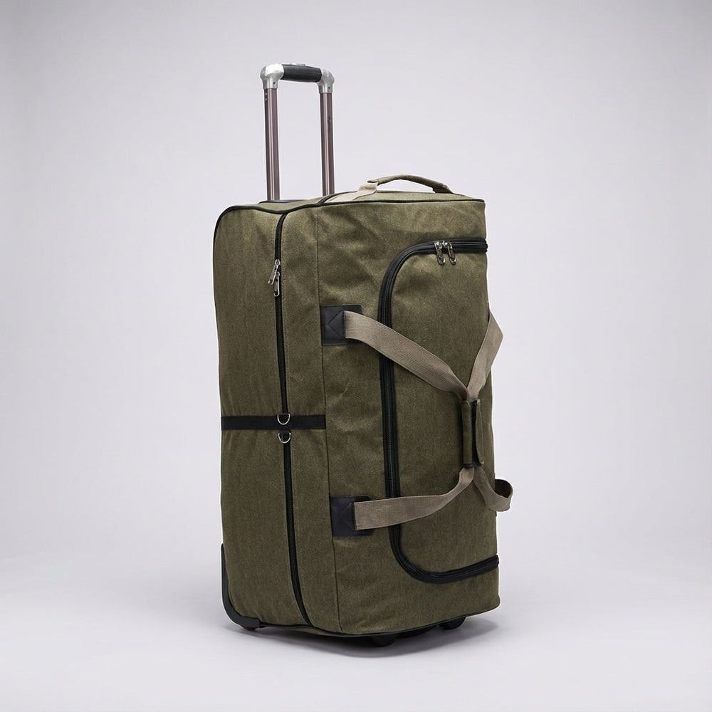 Grote capaciteit canvas reistas met wielen, duurzaam en perfect als bagage of trolley voor vakantie.