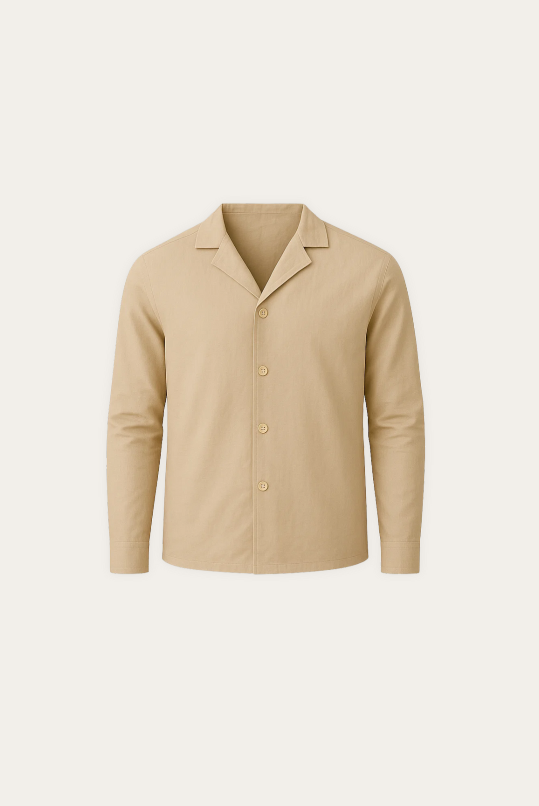 Stijlvol beige herenoverhemd van linnen met lange mouwen en verborgen knoopsluiting voor een modieuze look.