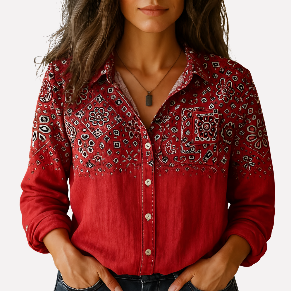 Stijlvol dames overhemd met lange mouwen en knopen, perfect voor een elegante zakelijke of casual look.