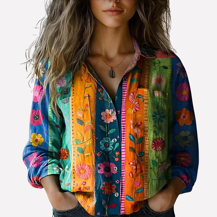 Modern dames overhemd met lange mouwen en knopen, een stijlvolle top die elke outfit compleet maakt.