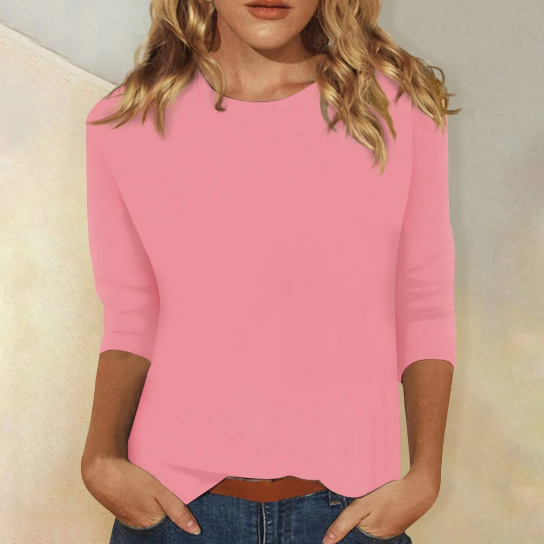 Stijlvol dames shirt Ava met lange mouwen en ronde hals, ideaal voor een comfortabele casual of elegante outfit.