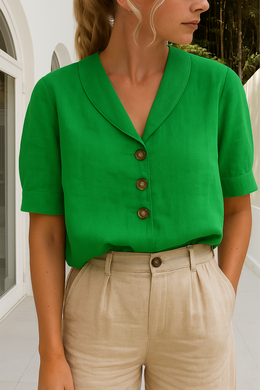 Ademend dames t-shirt met elegante envelophals, perfect voor een stijlvolle zomerlook.