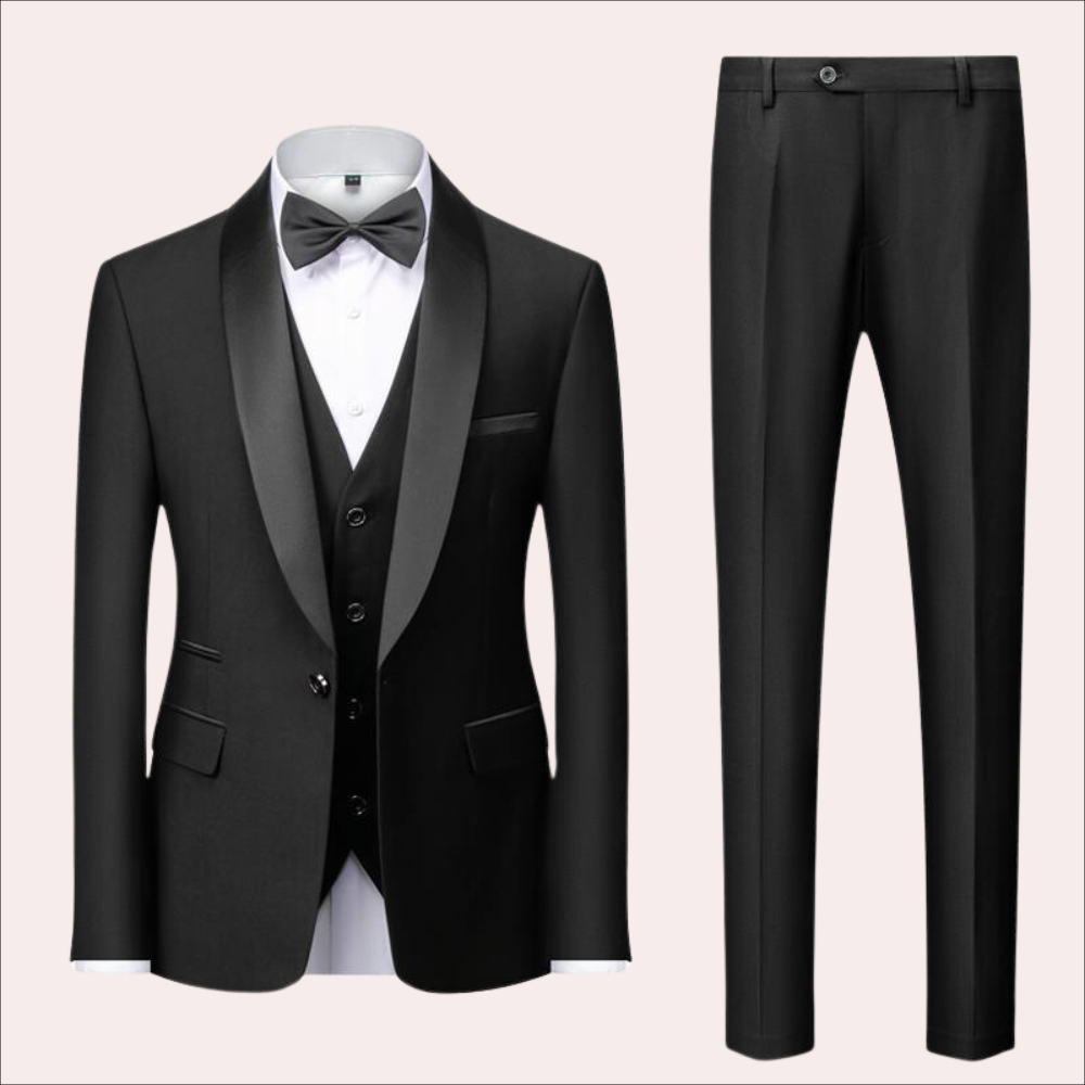 Elegant driedelig heren kostuum, ideaal als trouwpak of voor een zakelijke outfit met stijl.