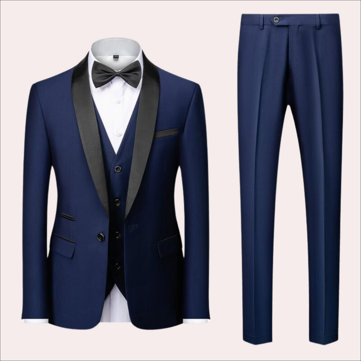 Hoogwaardig driedelig herenpak, lijkend op een maatpak, voor een indrukwekkende zakelijke of feestelijke look.