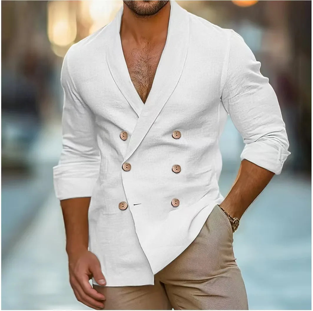 Stijlvol dubbelgeknoopt herenoverhemd, ademend voor zomerse vrijetijd. Perfecte herenmode met regular fit.