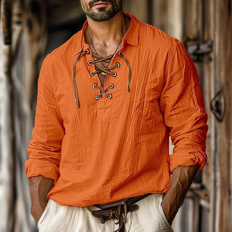 Stijlvol heren casual shirt met lange mouwen en trendy vetersluiting. Ideaal voor lente en zomer comfort.