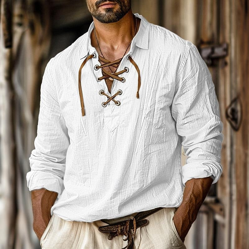 Comfortabel heren casualshirt met lange mouw en veters, perfect voor dagelijks gebruik en herfstmode.