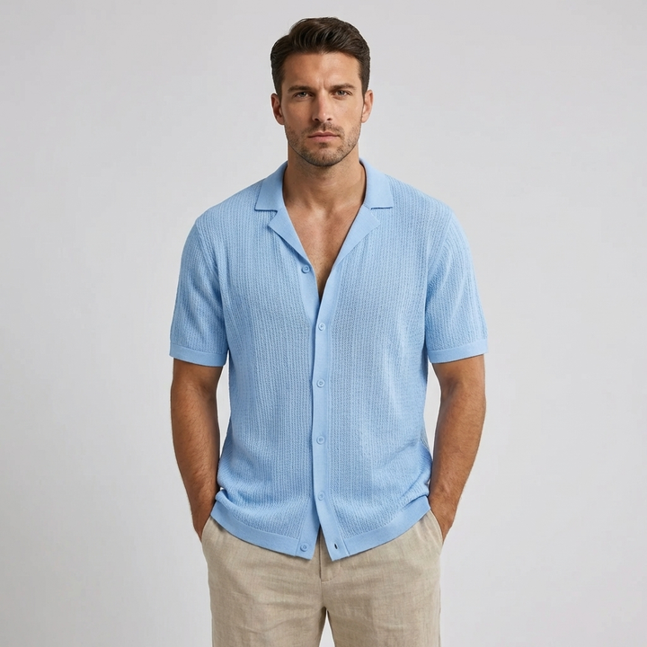 Stijlvol heren gehaakt shirt met korte mouwen, perfect voor zomerse dagen en casual looks.