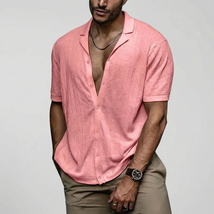 Heren gehaakt zomershirt met korte mouwen, comfortabel en modieus voor strand, vakantie en casual dragen.