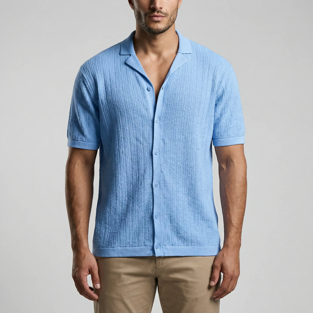 Modieus heren gehaakt zomershirt met korte mouwen in regular fit, essentieel voor herenmode.