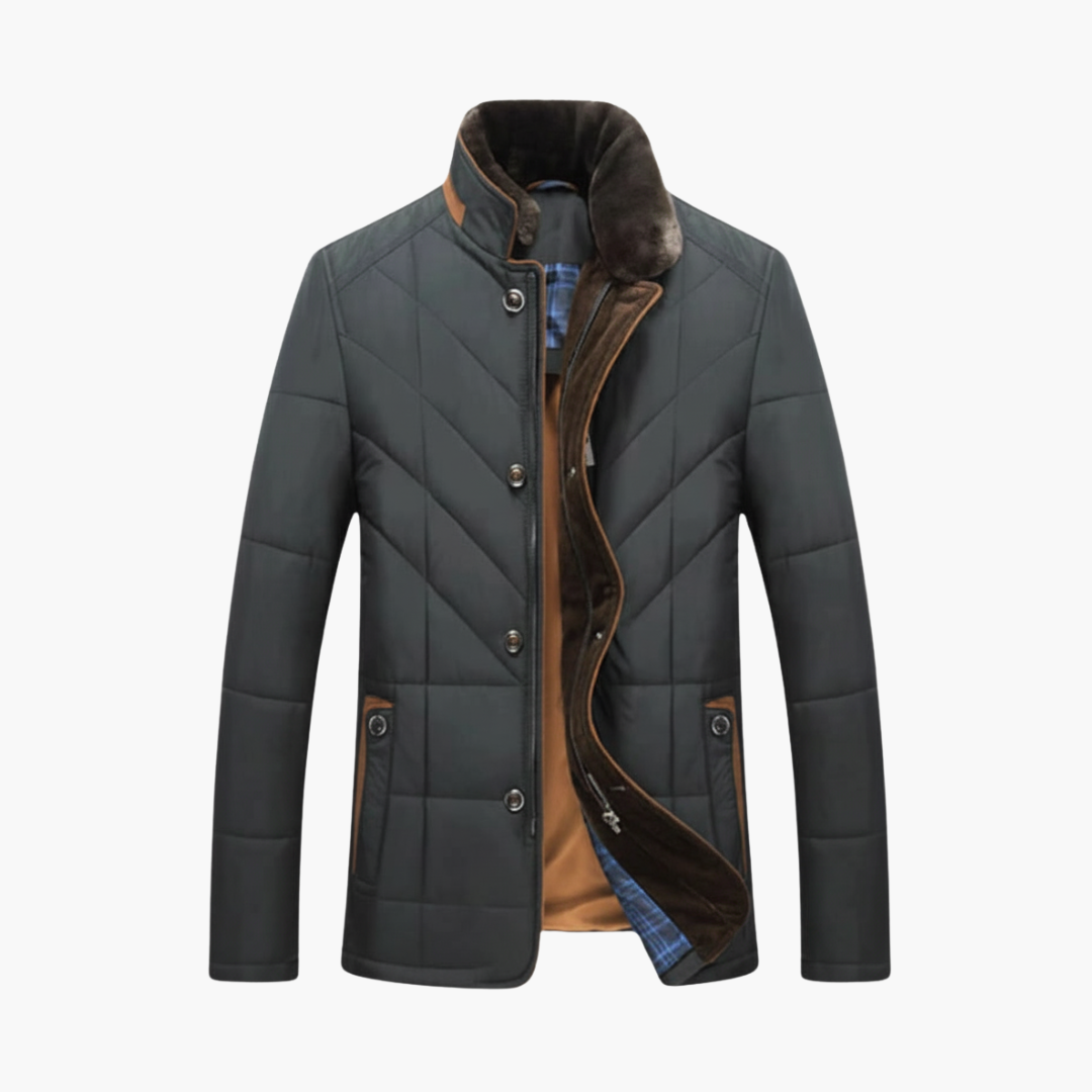 Stijlvol heren gequilt jasje met staande kraag en knoopsluiting, ideaal voor casual herfst- en winterdagen.