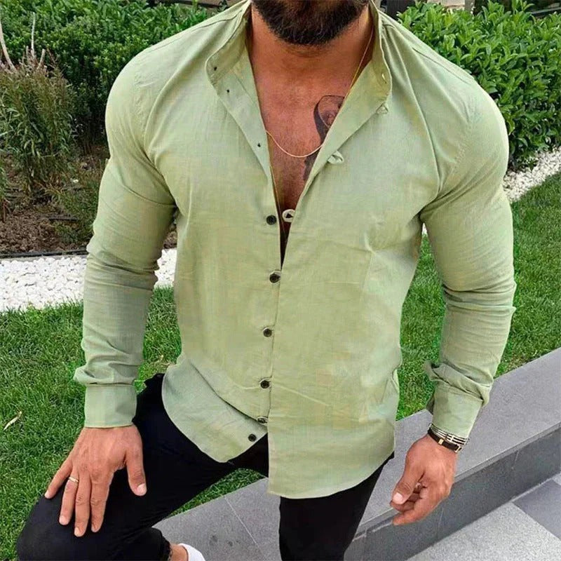Stijlvol heren overhemd lange mouwen effen kleur. Comfortabel, perfect voor casual of formeel gebruik in lente/zomer.