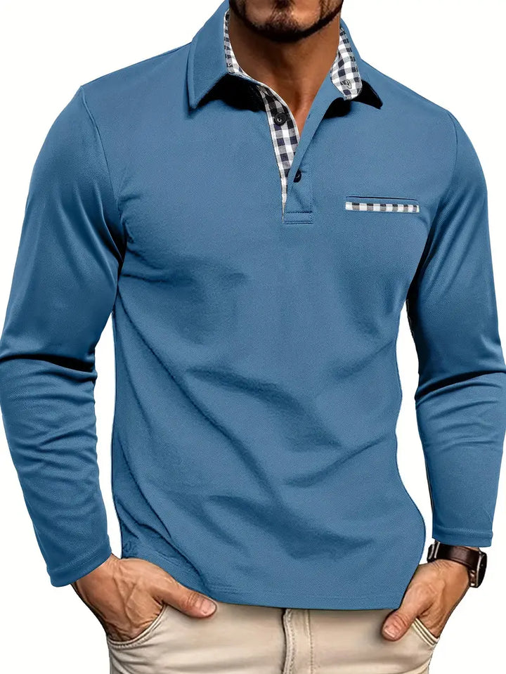 Stijlvol heren poloshirt met lange mouwen, comfortabele pasvorm, geschikt voor casual en smart-casual outfits.