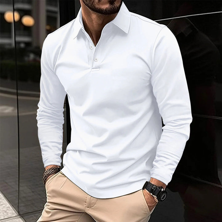 Stijlvol heren poloshirt met lange mouwen, klassieke kraag en knoopsluiting voor casual comfort.
