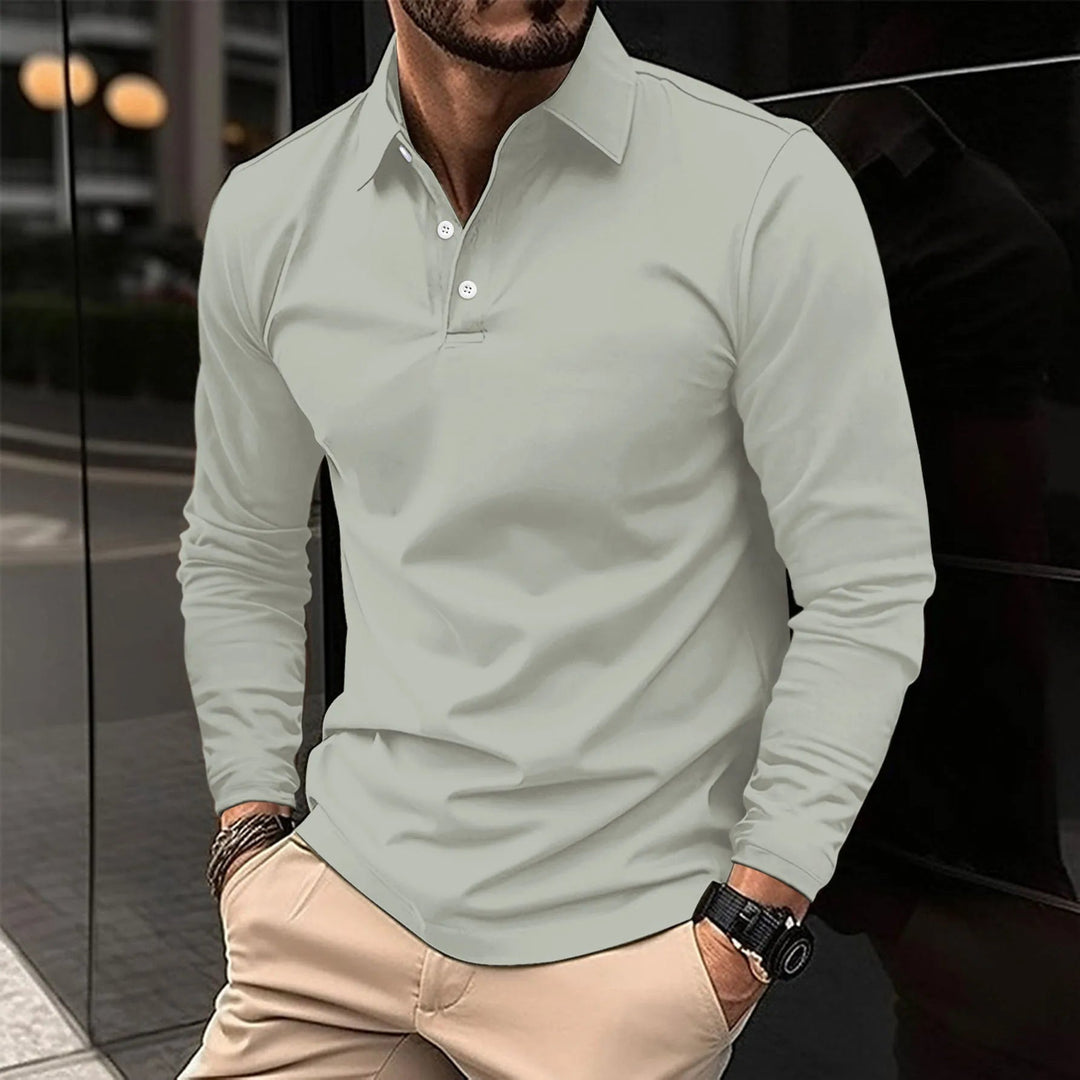 Modern klassiek heren poloshirt met lange mouwen, combineert tijdloze stijl met hedendaags comfort.