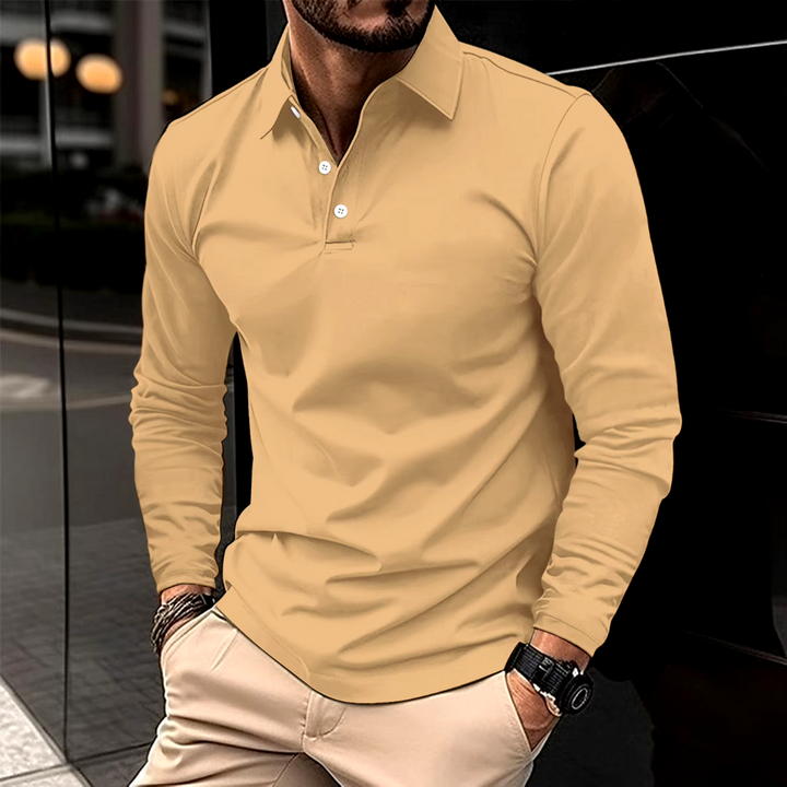 Stijlvol heren poloshirt lange mouwen, essentieel in herenkleding voor een moeiteloos chique look.