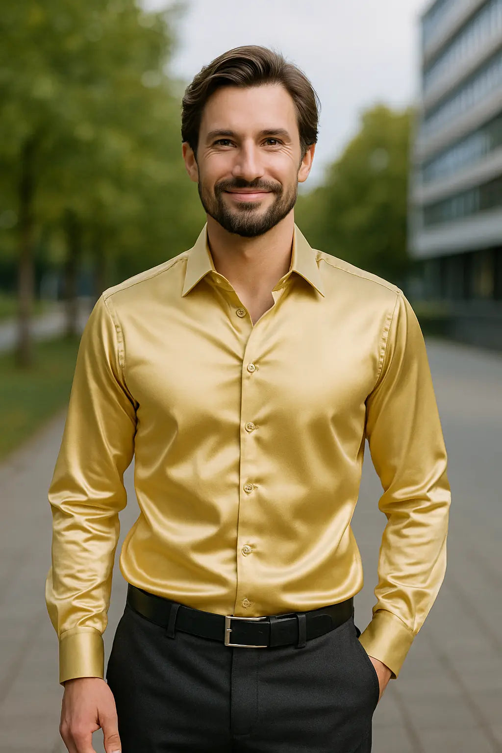 Stijlvol heren slim fit overhemd met lange mouwen, ideaal voor feestjes, gala of avondkleding.