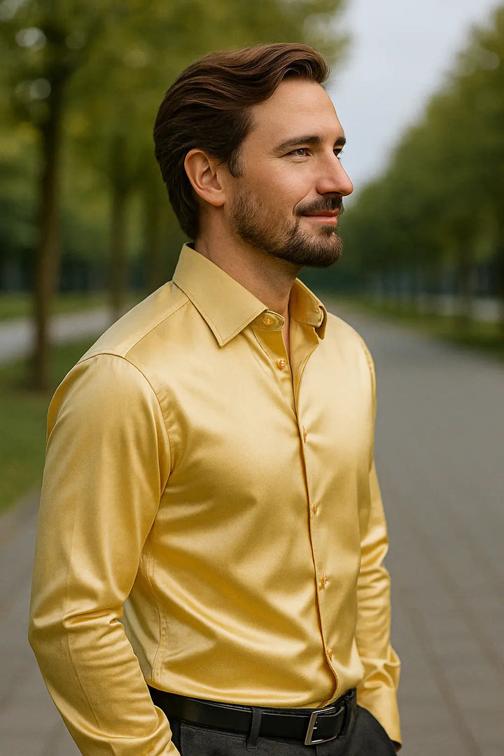 Zwart heren slim fit overhemd met lange mouwen, een stijlvolle keuze voor avondkleding of gala.