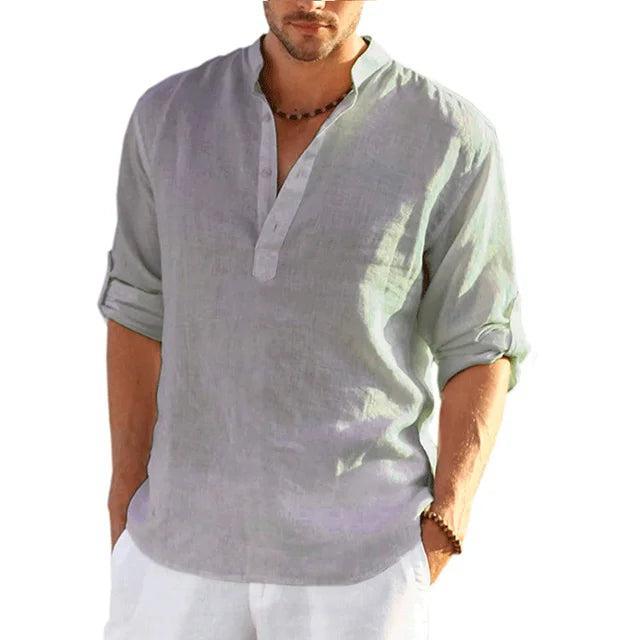 Veelzijdig heren zomer overhemd met lange mouwen voor zowel casual look als strandkleding, comfortabel en stijlvol.