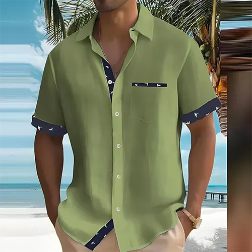 Stijlvol heren zomerhemd met korte mouwen, ideaal voor casual gelegenheden, vakantie en strand. Ademend en comfortabel.