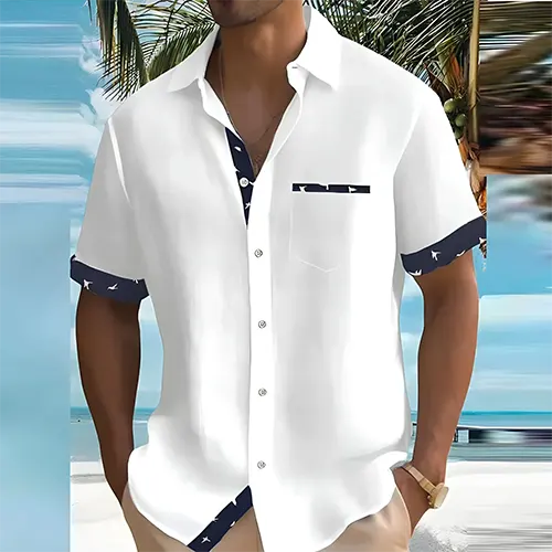 Comfortabel heren zomerhemd, ademend en modieus. Ideaal voor warme dagen, met korte mouwen voor een relaxte look.
