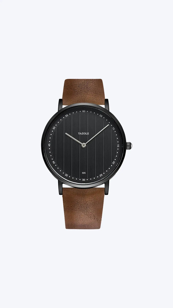 Detaillering van de elegante wijzerplaat van het Henry herenhorloge met klassieke markeringen.